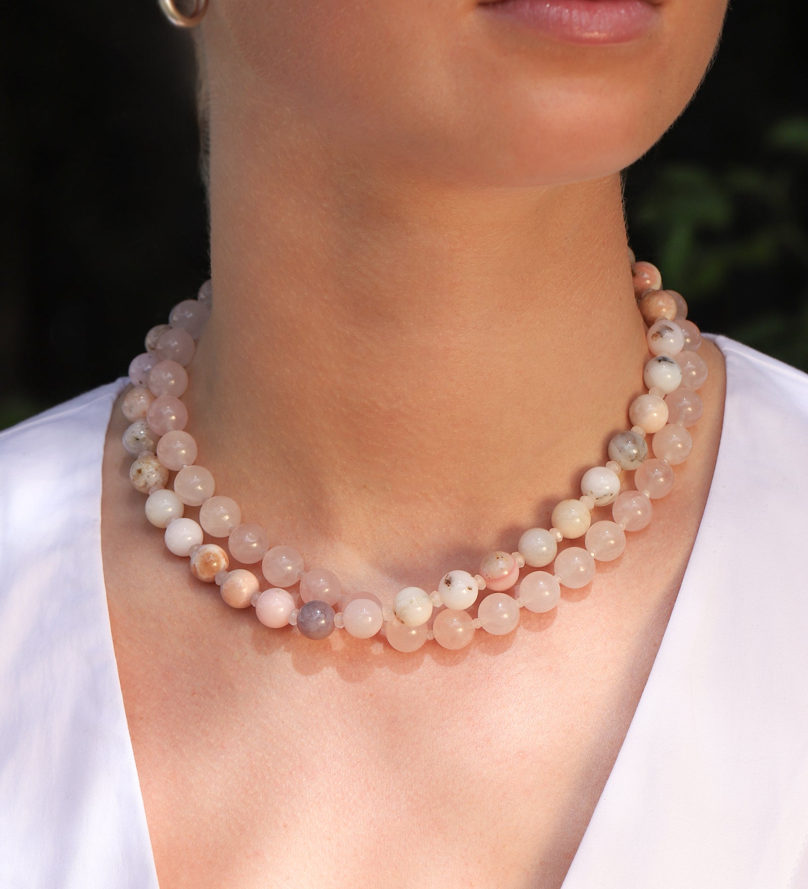 Mixed Shape Beaded Necklace | 10mm 14k Gold Plated, Peruvian Opal, Rose Quartz