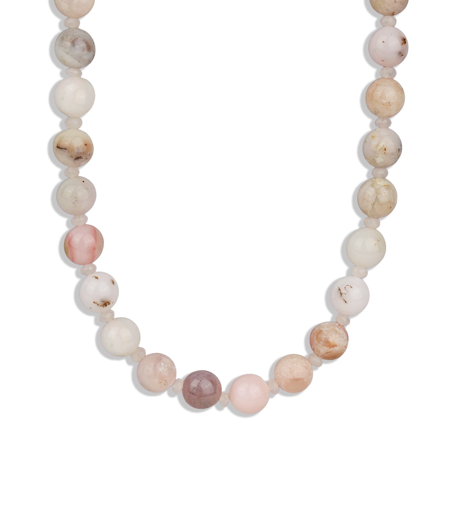 Mixed Shape Beaded Necklace | 10mm 14k Gold Plated, Peruvian Opal, Rose Quartz
