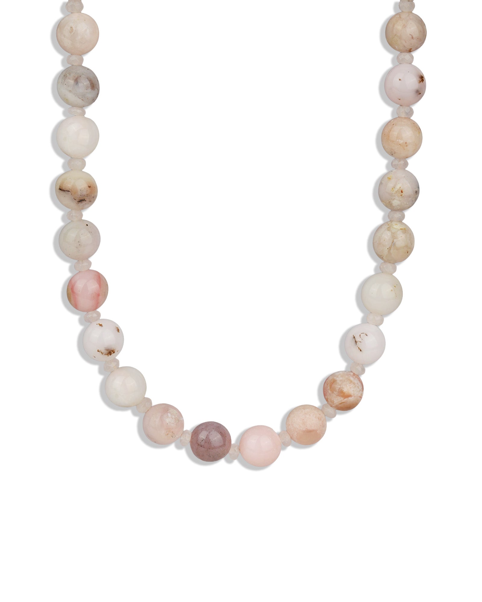 Mixed Shape Beaded Necklace | 10mm 14k Gold Plated, Peruvian Opal, Rose Quartz