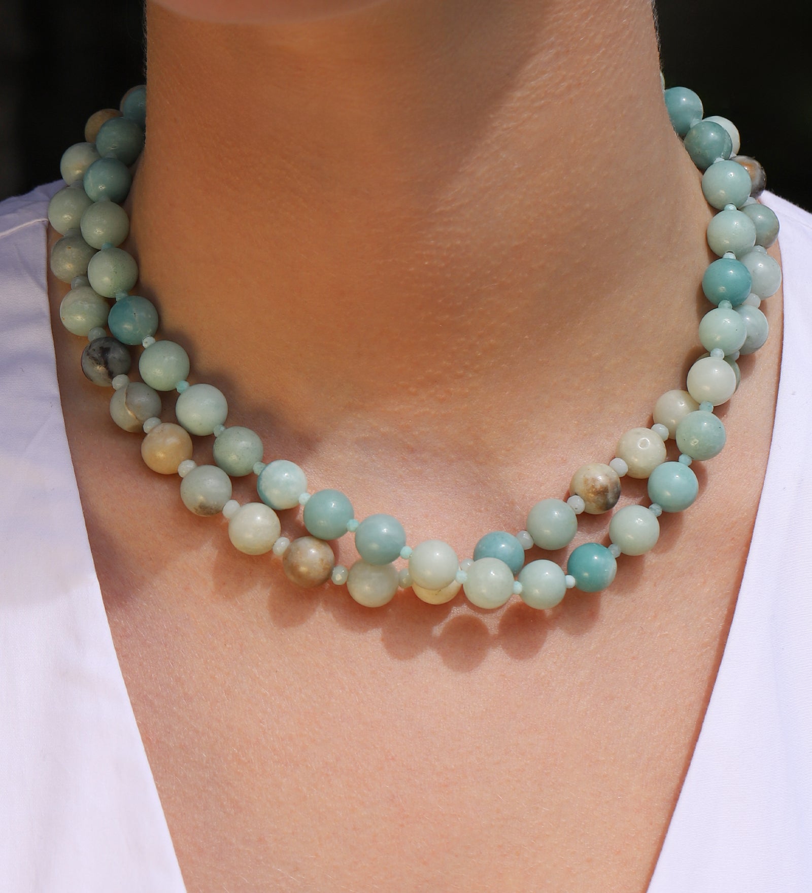 Mixed Shape Beaded Necklace | 10mm 14k Gold Plated, Amazonite