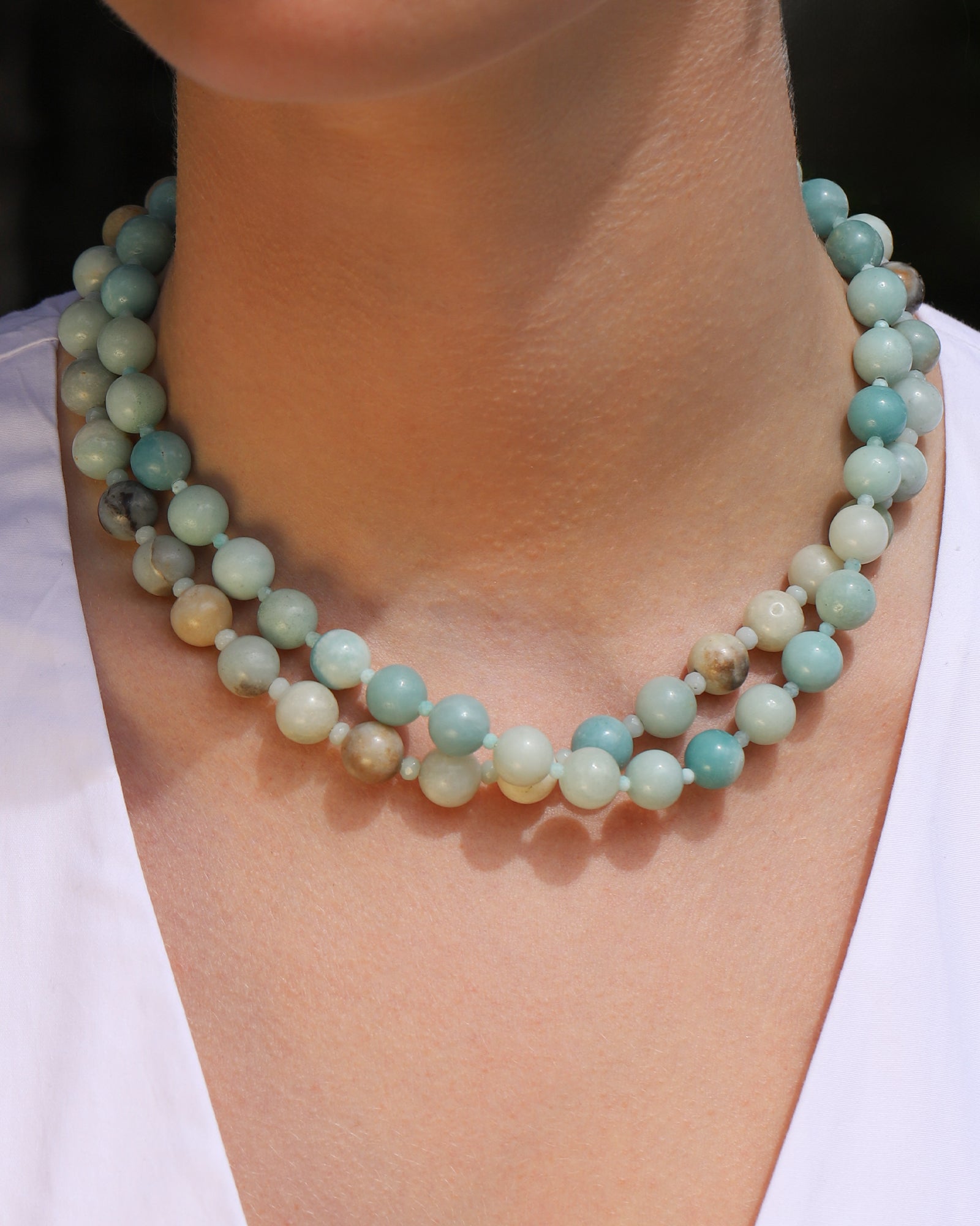 Mixed Shape Beaded Necklace | 10mm 14k Gold Plated, Amazonite