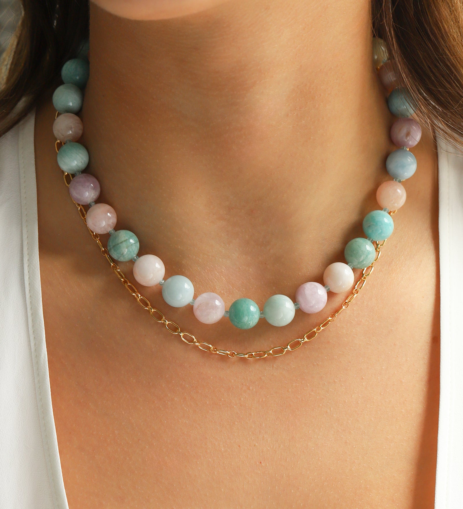 Lunita Luz-Cotton Candy Chunky Beaded Necklace | 12mm-Necklaces-Blue Ruby Jewellery-Vancouver Canada