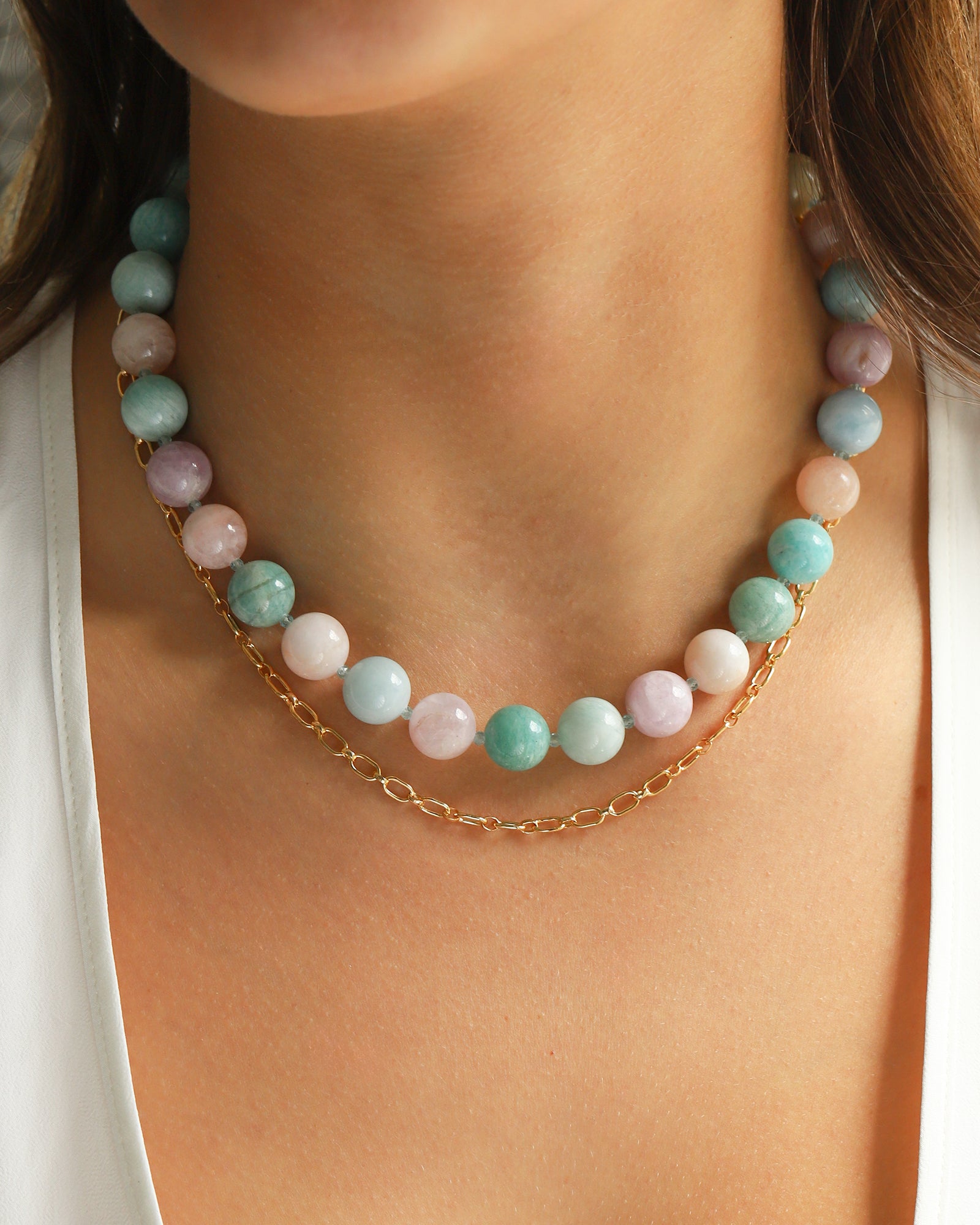 Lunita Luz-Cotton Candy Chunky Beaded Necklace | 12mm-Necklaces-Blue Ruby Jewellery-Vancouver Canada