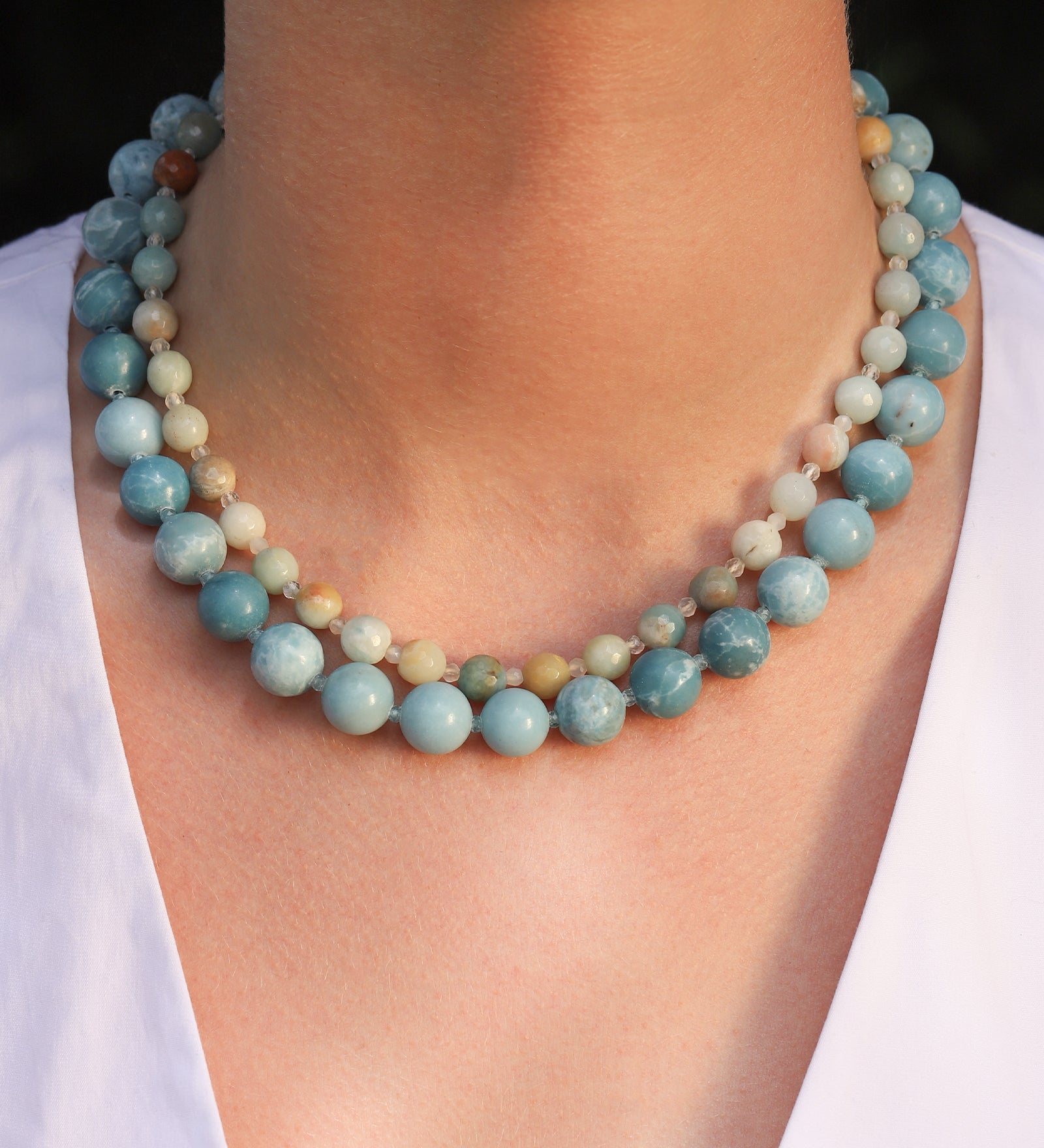 Mixed Shape Chunky Stone Necklace | 12mm 14k Gold Plated, Larimar, Apatite