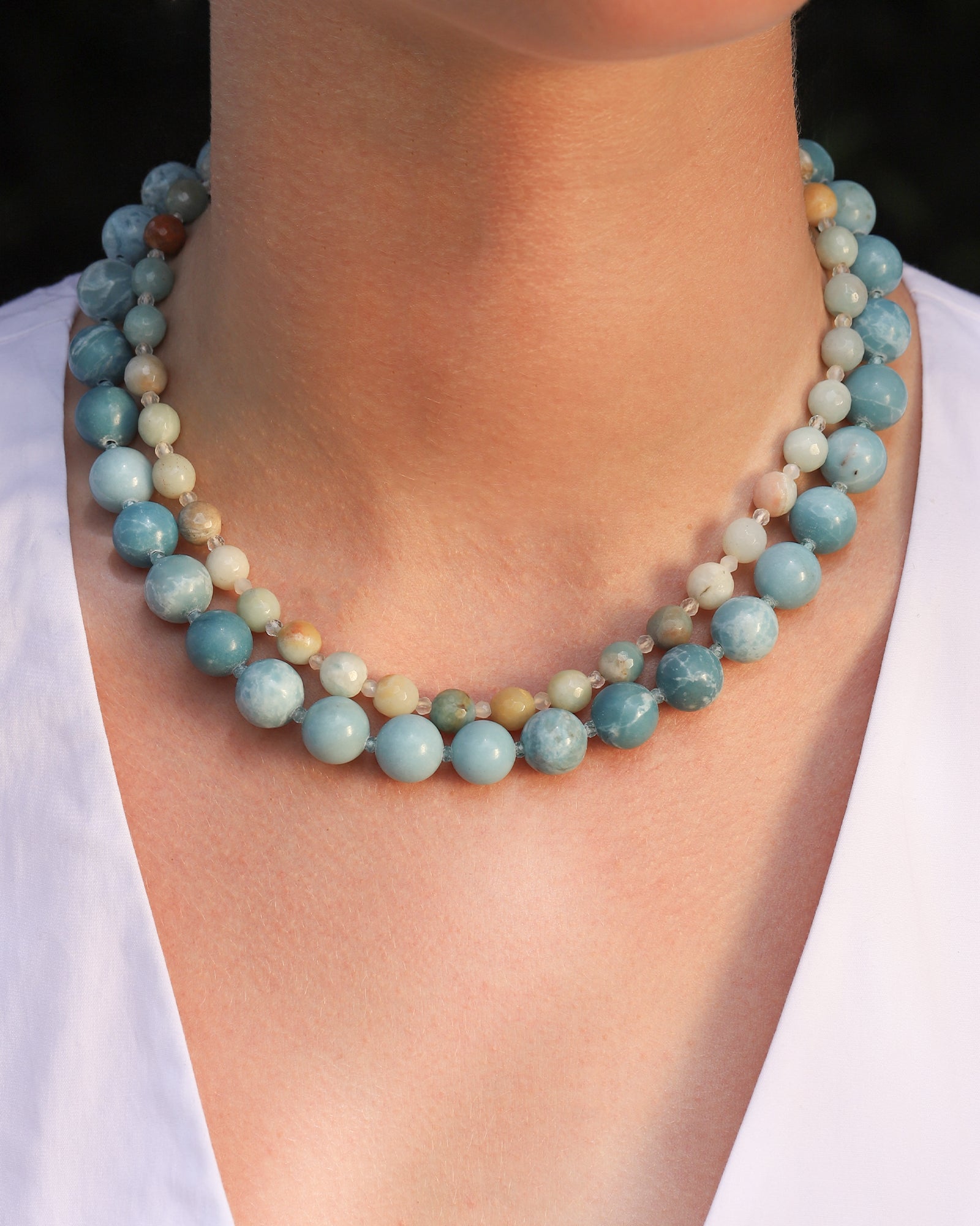 Mixed Shape Chunky Stone Necklace | 12mm 14k Gold Plated, Larimar, Apatite