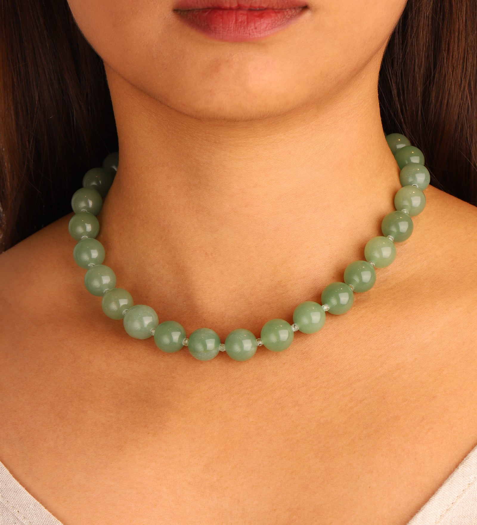 Lunita Luz-Green Aventurine Chunky Beaded Necklace | 12mm-Necklaces-Blue Ruby Jewellery-Vancouver Canada