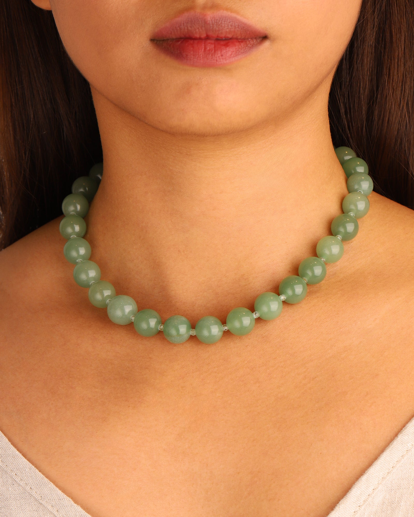 Lunita Luz-Green Aventurine Chunky Beaded Necklace | 12mm-Necklaces-Blue Ruby Jewellery-Vancouver Canada