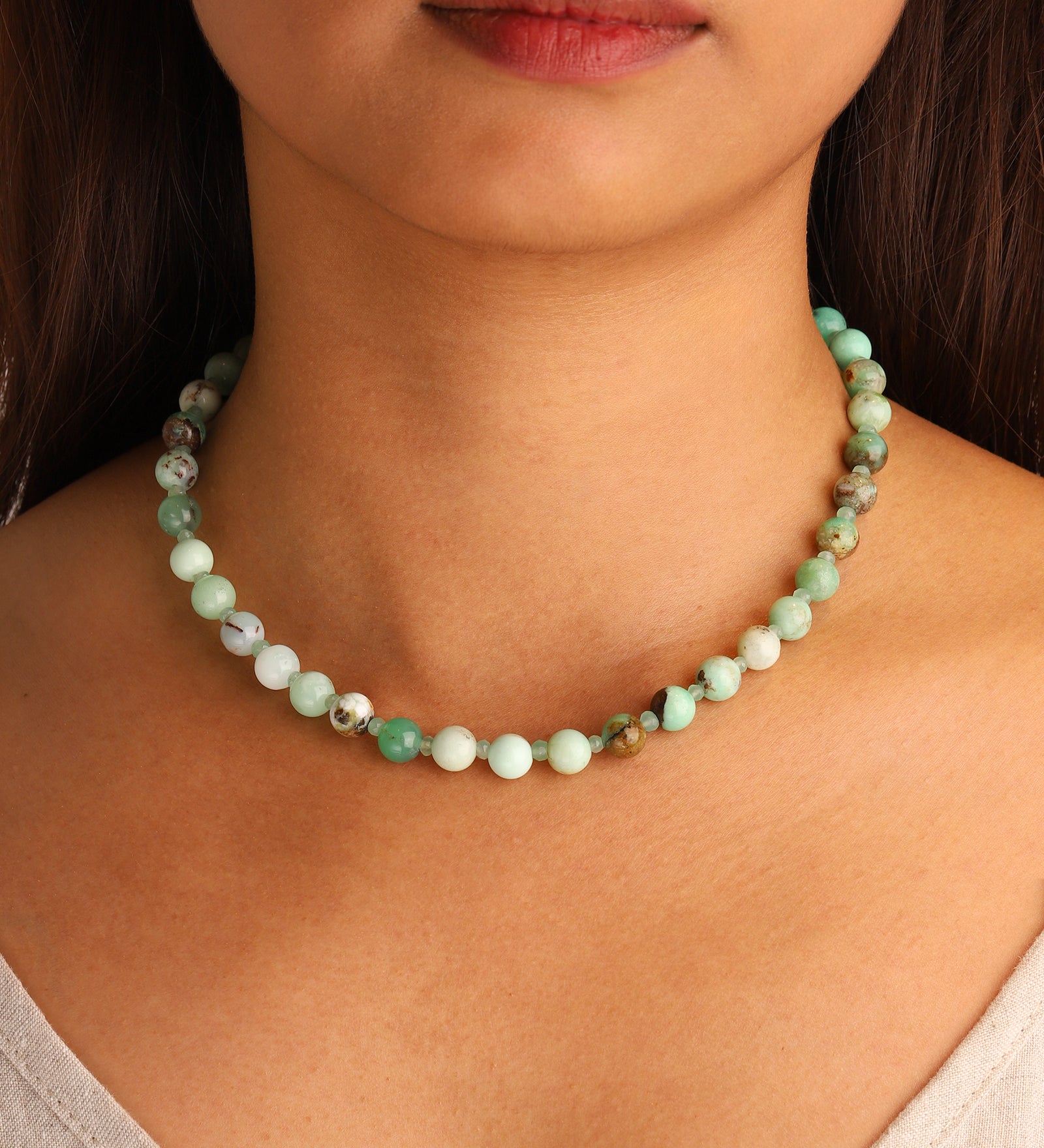 Lunita Luz-Chrysoprase Beaded Necklace | 8mm-Necklaces-Blue Ruby Jewellery-Vancouver Canada