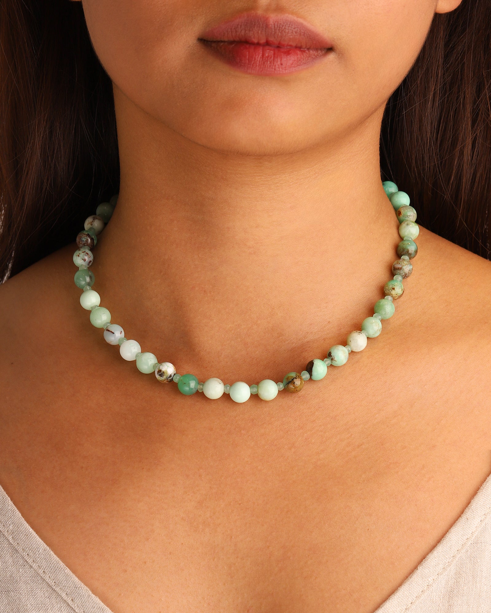 Lunita Luz-Chrysoprase Beaded Necklace | 8mm-Necklaces-Blue Ruby Jewellery-Vancouver Canada