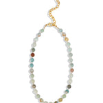 Faceted Mixed Shape Beaded Necklace | 8mm 14k Gold Plated, Amazonite, Moonstone
