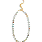 Faceted Mixed Shape Beaded Necklace | 8mm 14k Gold Plated, Amazonite, Moonstone