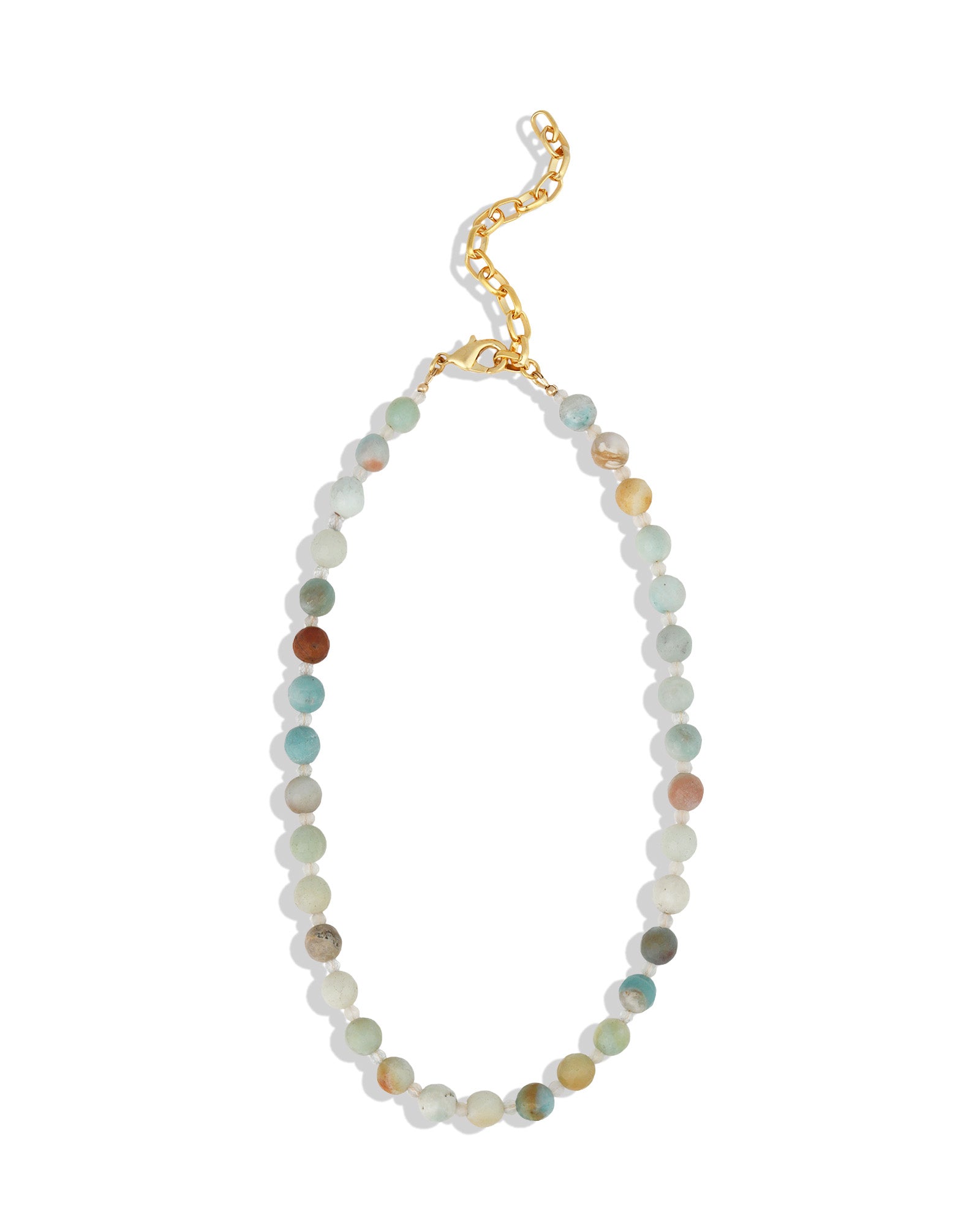 Faceted Mixed Shape Beaded Necklace | 8mm 14k Gold Plated, Amazonite, Moonstone