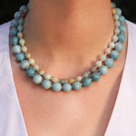 Faceted Mixed Shape Beaded Necklace | 8mm 14k Gold Plated, Amazonite, Moonstone