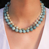 Faceted Mixed Shape Beaded Necklace | 8mm 14k Gold Plated, Amazonite, Moonstone
