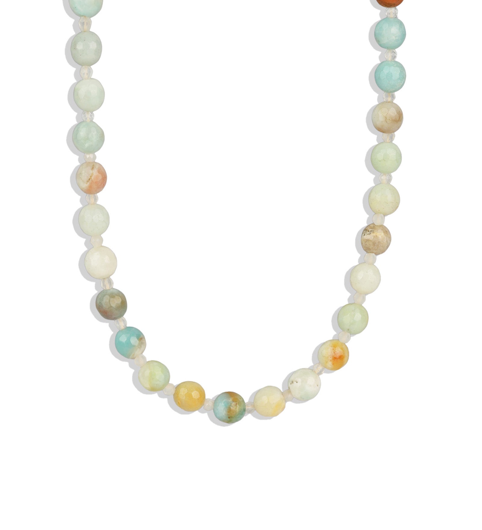 Faceted Mixed Shape Beaded Necklace | 8mm 14k Gold Plated, Amazonite, Moonstone