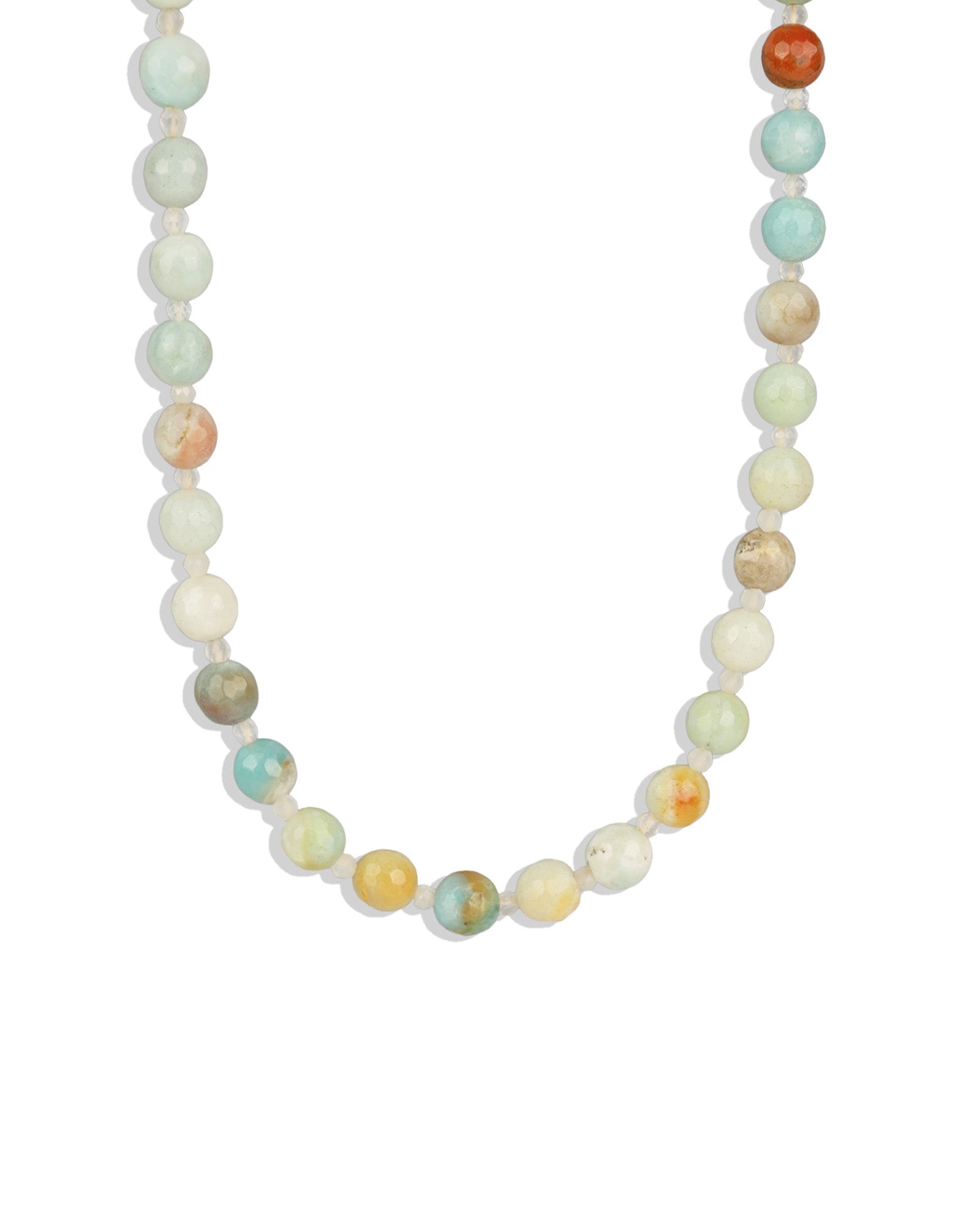 Faceted Mixed Shape Beaded Necklace | 8mm 14k Gold Plated, Amazonite, Moonstone