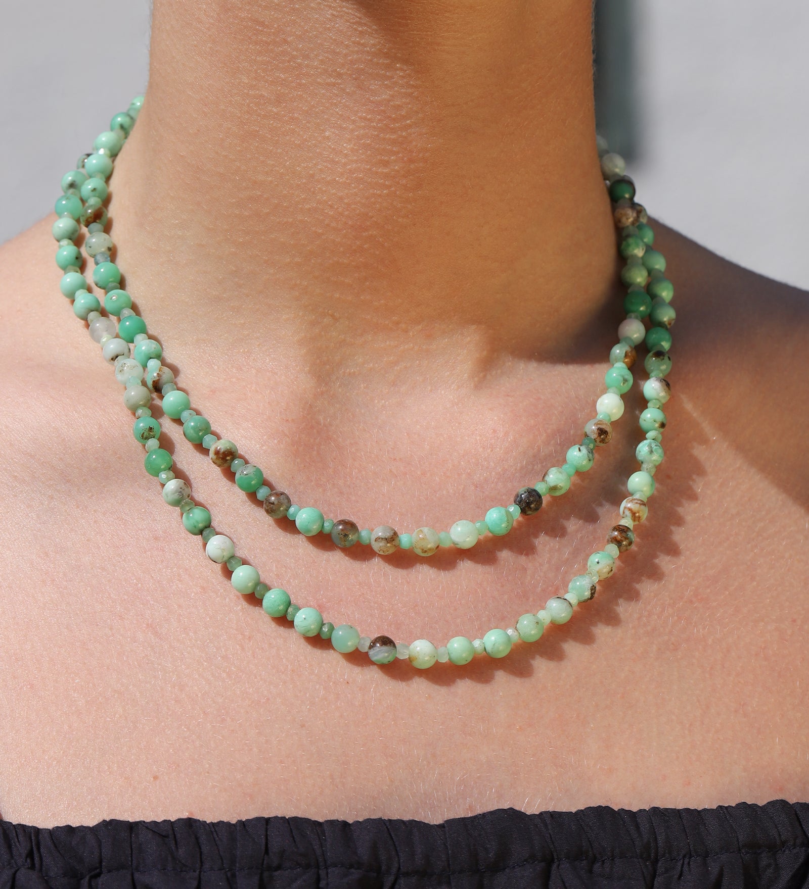 Lunita Luz-Chrysoprase Extra Long Beaded Necklace | 6mm-Necklaces-Blue Ruby Jewellery-Vancouver Canada