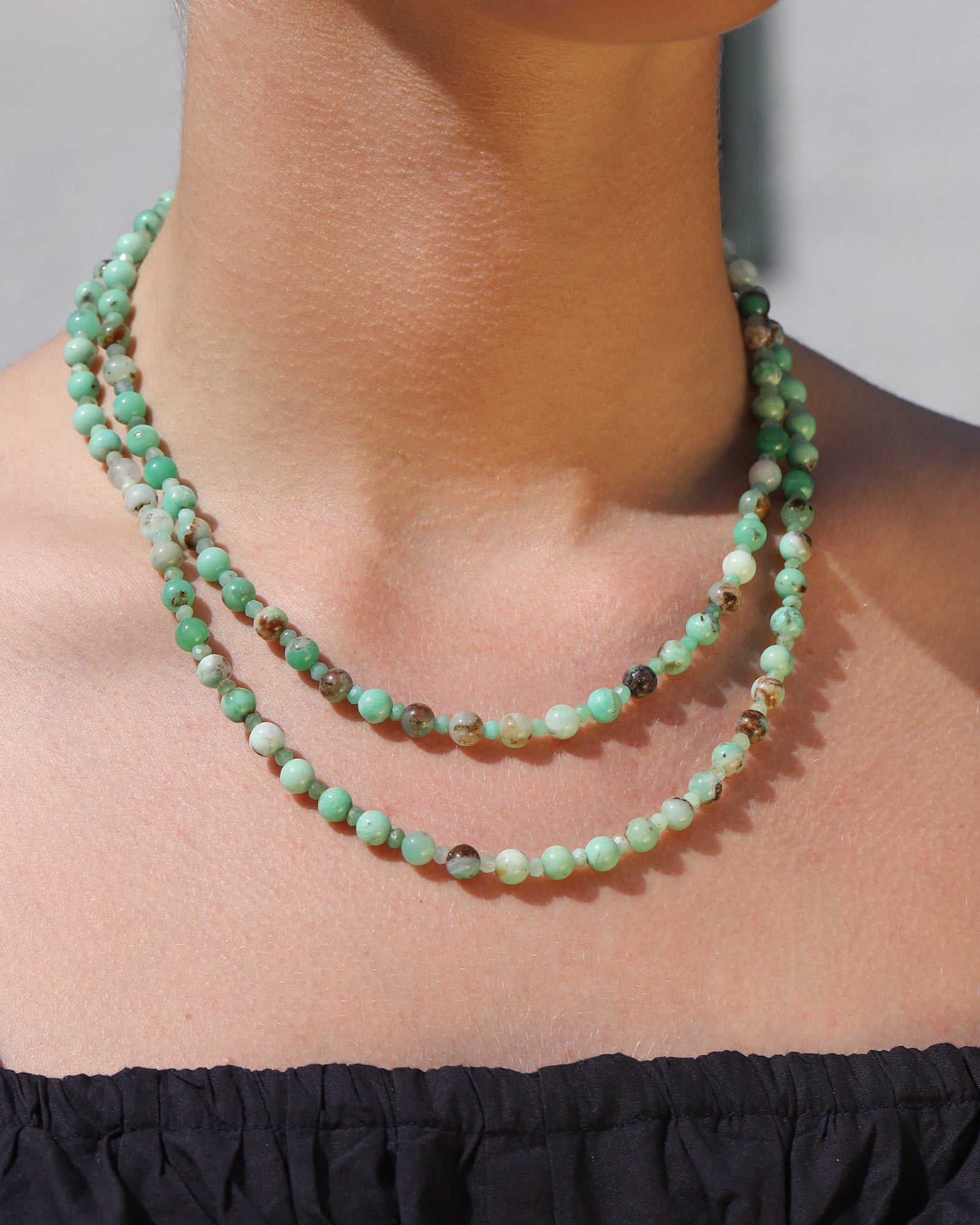 Lunita Luz-Chrysoprase Extra Long Beaded Necklace | 6mm-Necklaces-Blue Ruby Jewellery-Vancouver Canada