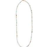 Mixed Shape Extra Long Beaded Necklace  | 6mm 14k Gold Plated, Amazonite, Moonstone