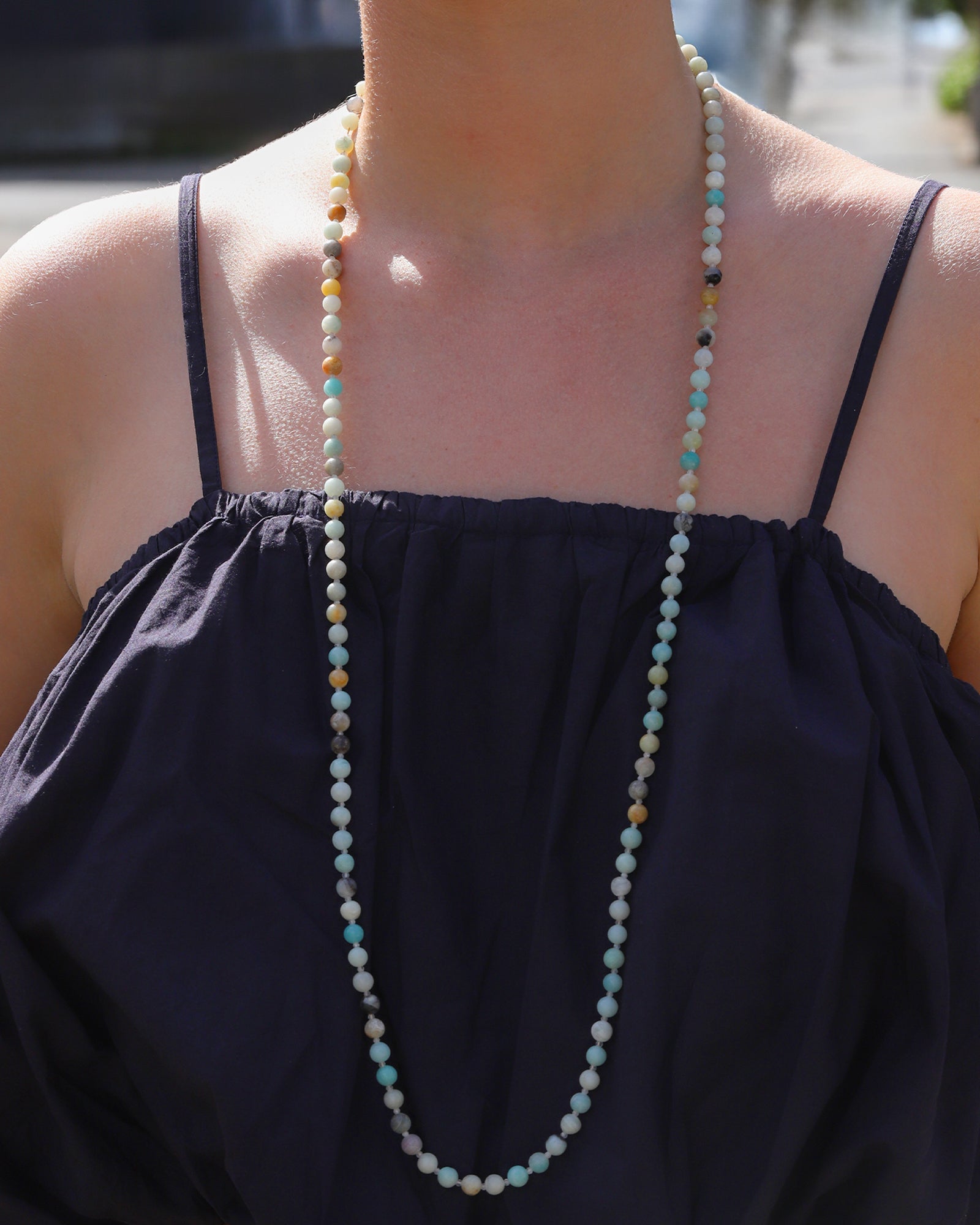 Lunita Luz-Multi Amazonite Extra Long Beaded Necklace | 6mm-Necklaces-Blue Ruby Jewellery-Vancouver Canada