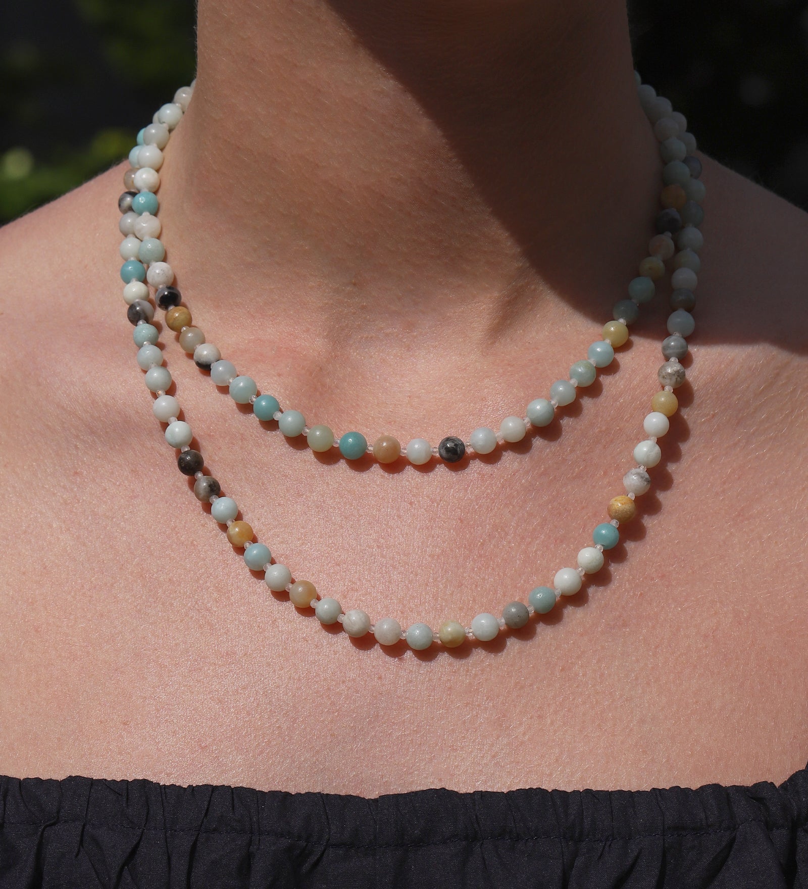 Lunita Luz-Multi Amazonite Extra Long Beaded Necklace | 6mm-Necklaces-Blue Ruby Jewellery-Vancouver Canada
