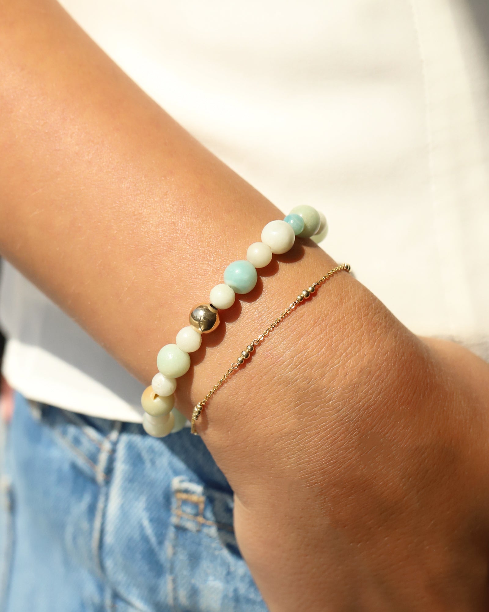 Amazonite Stone Stretch Bracelet | Small 14k Gold Filled, Amazonite