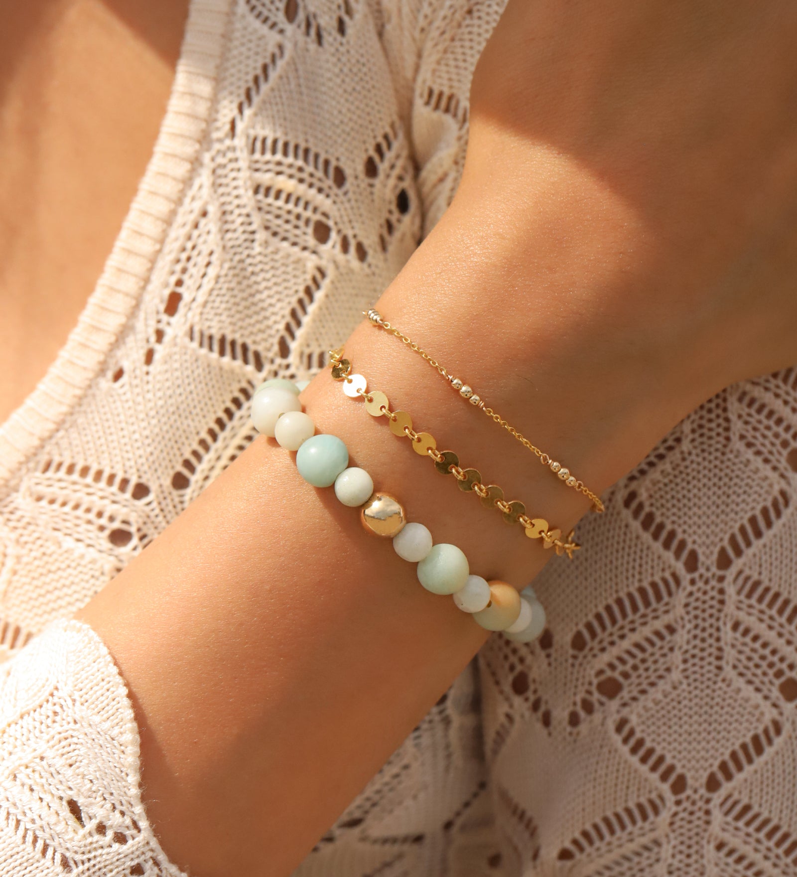 Amazonite Stone Stretch Bracelet | Small 14k Gold Filled, Amazonite