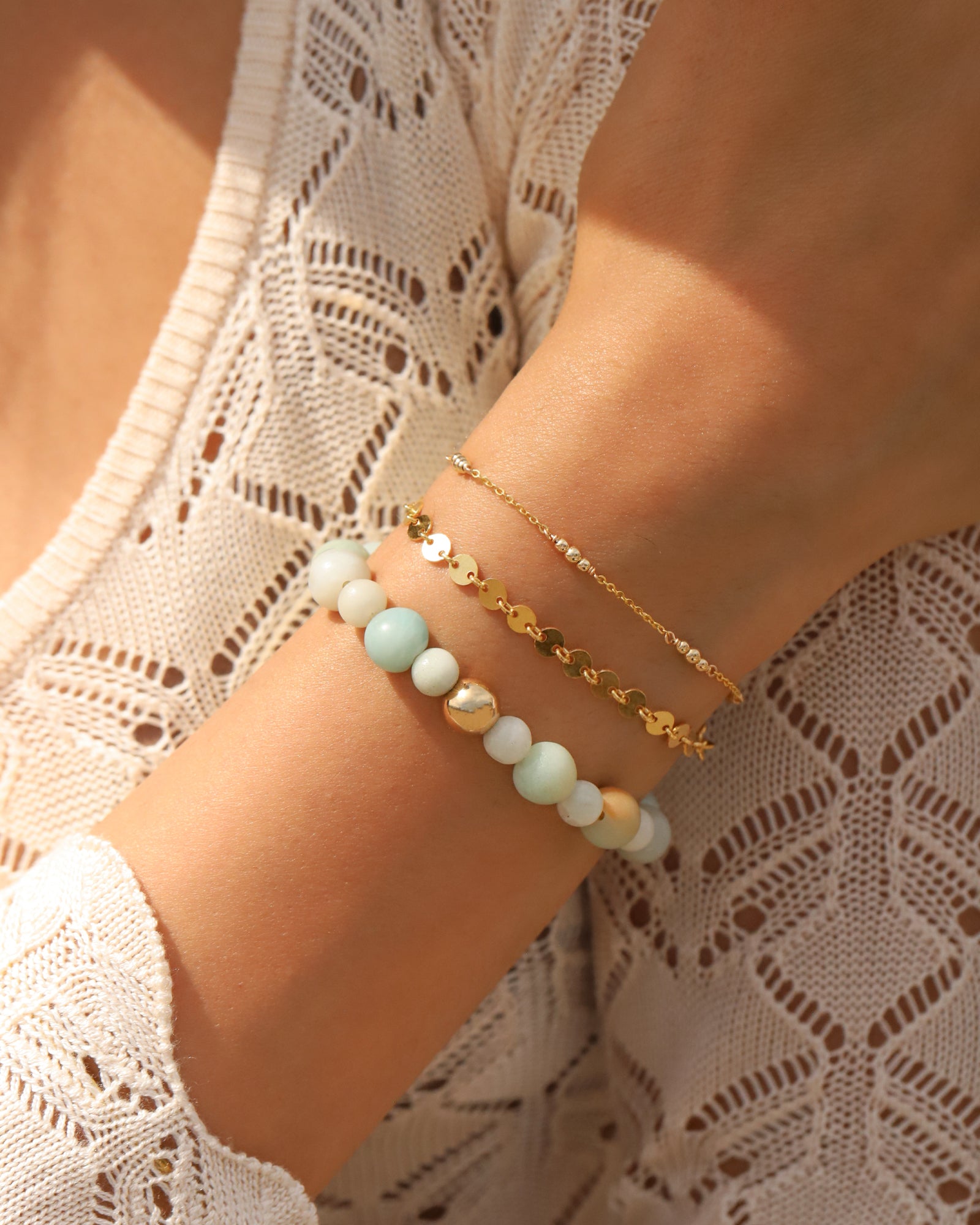 Amazonite Stone Stretch Bracelet | Small 14k Gold Filled, Amazonite