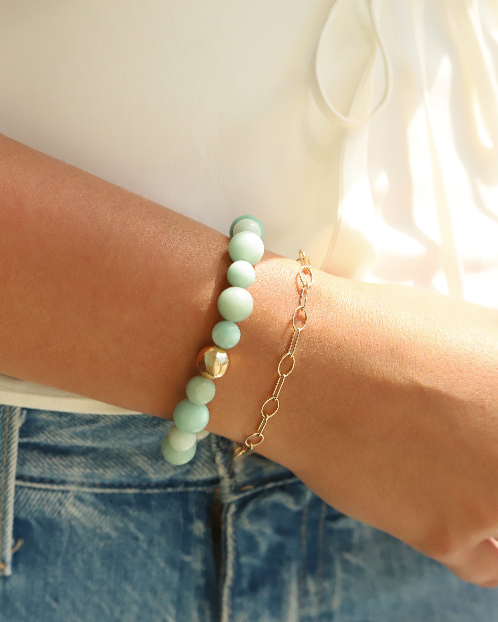 Amazonite Stone Stretch Bracelet | Medium 14k Gold Filled, Amazonite