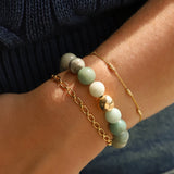 Amazonite Stone Stretch Bracelet | Large 14k Gold Filled, Amazonite