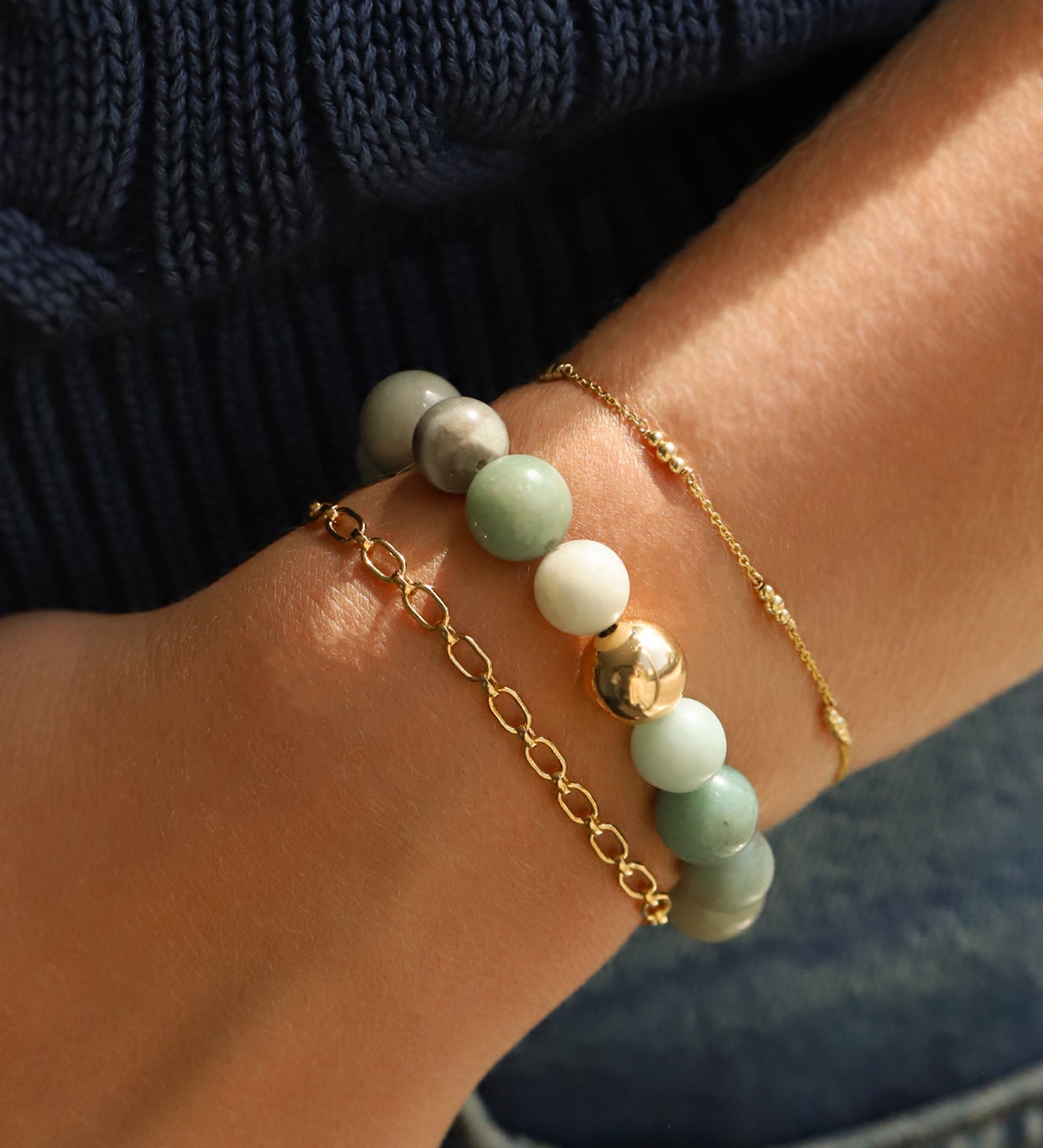 Amazonite Stone Stretch Bracelet | Large 14k Gold Filled, Amazonite
