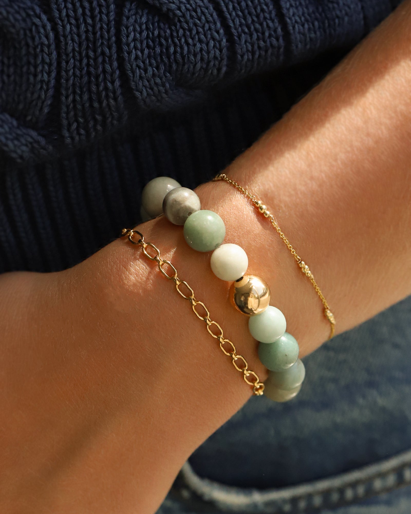 Amazonite Stone Stretch Bracelet | Large 14k Gold Filled, Amazonite