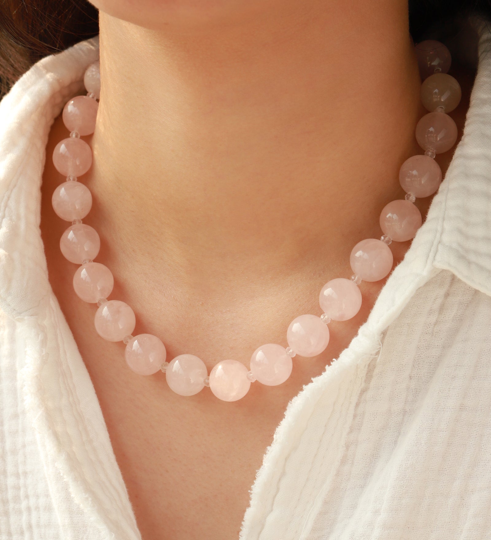 Lunita Luz-Rose Quartz Chunky Beaded Necklace | 14mm-Necklaces-Blue Ruby Jewellery-Vancouver Canada