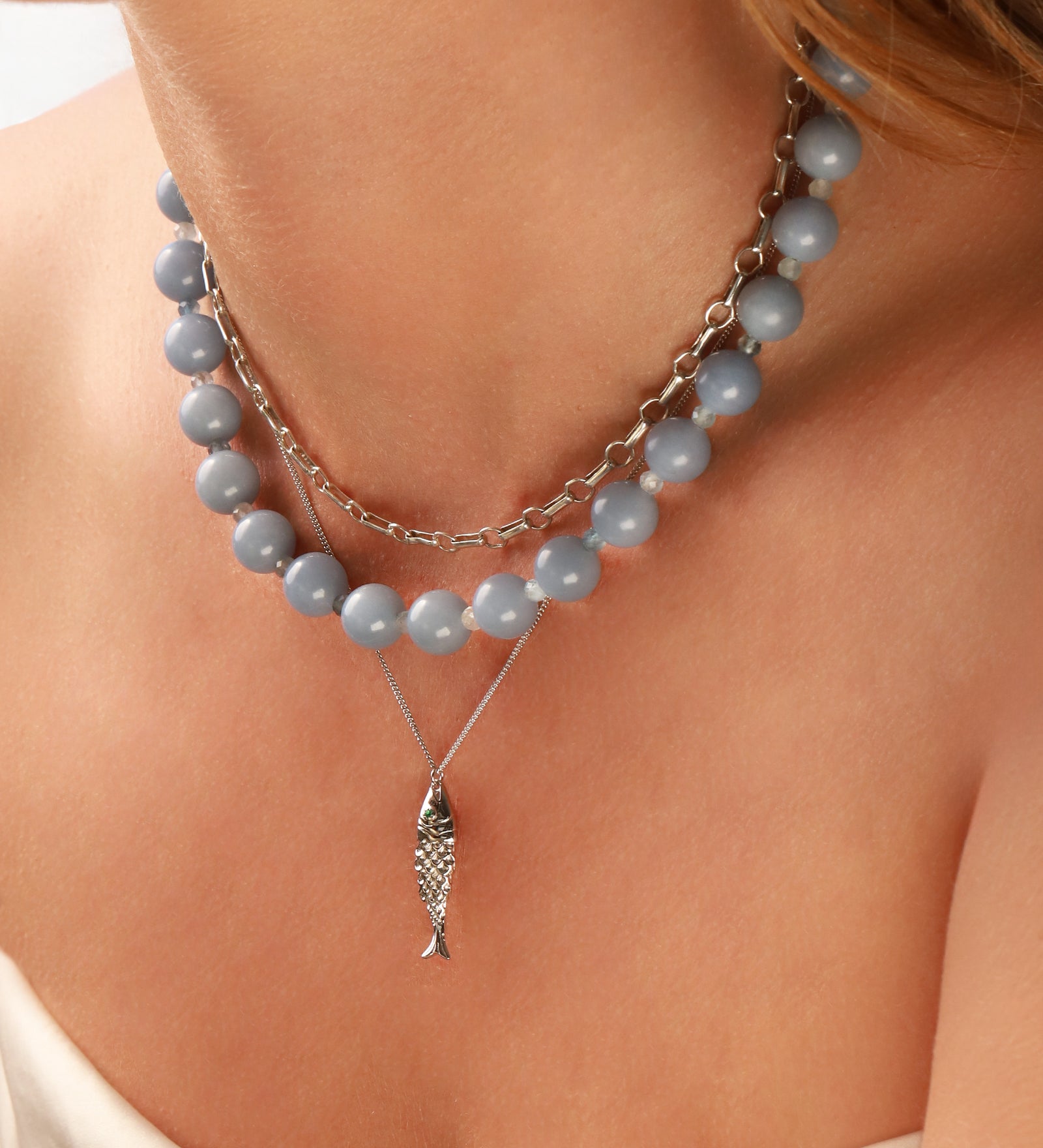 Lunita Luz-Angelite Chunky Beaded Necklace | 10mm-Necklaces-Blue Ruby Jewellery-Vancouver Canada