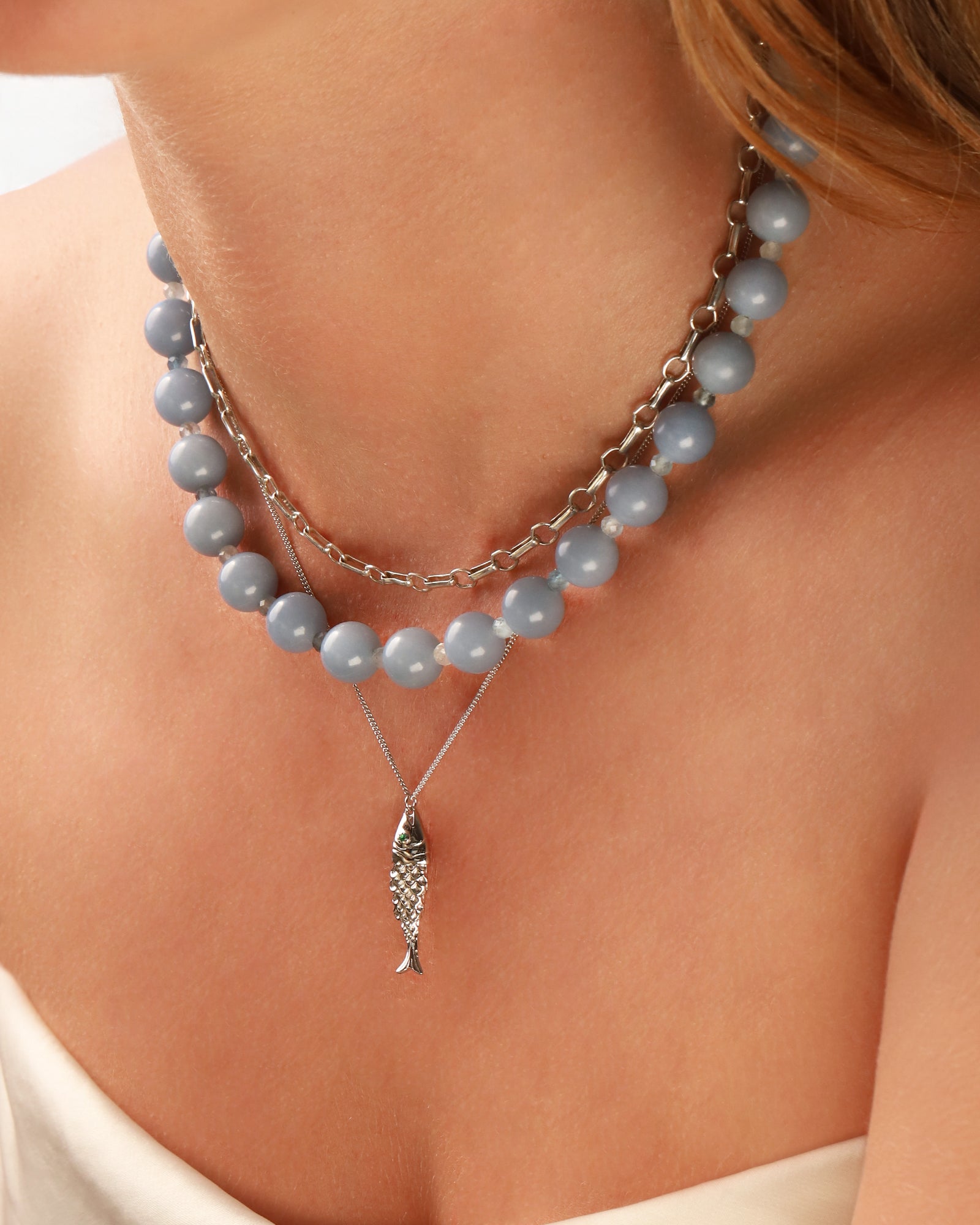 Lunita Luz-Angelite Chunky Beaded Necklace | 10mm-Necklaces-Blue Ruby Jewellery-Vancouver Canada