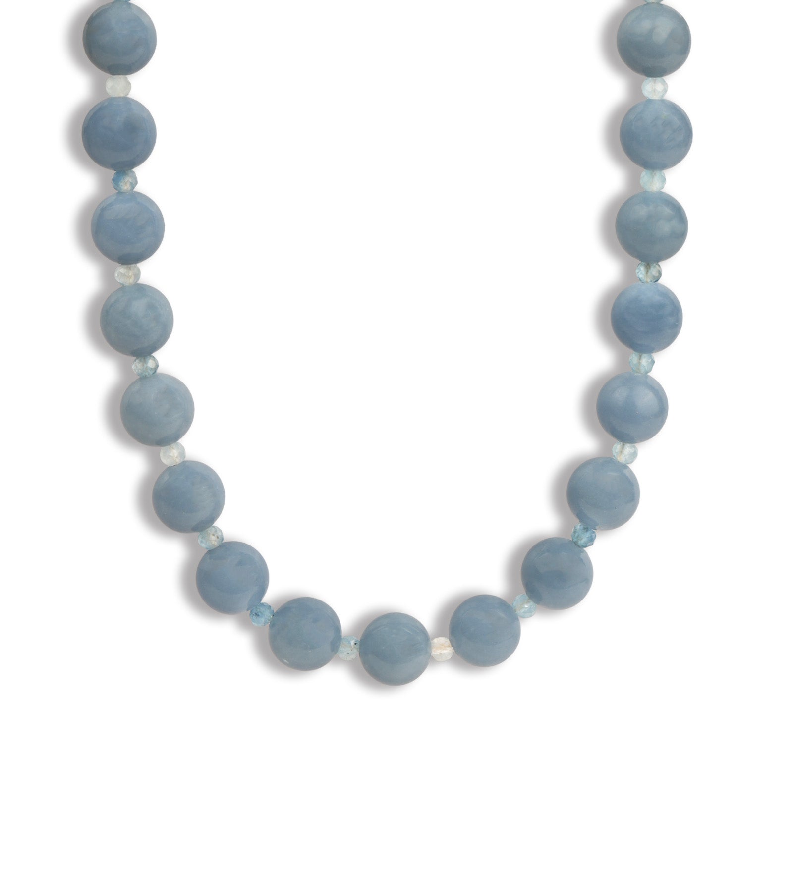 Lunita Luz-Angelite Chunky Beaded Necklace | 10mm-Necklaces-14k Gold Plated, Angelite, Aquamarine-Blue Ruby Jewellery-Vancouver Canada