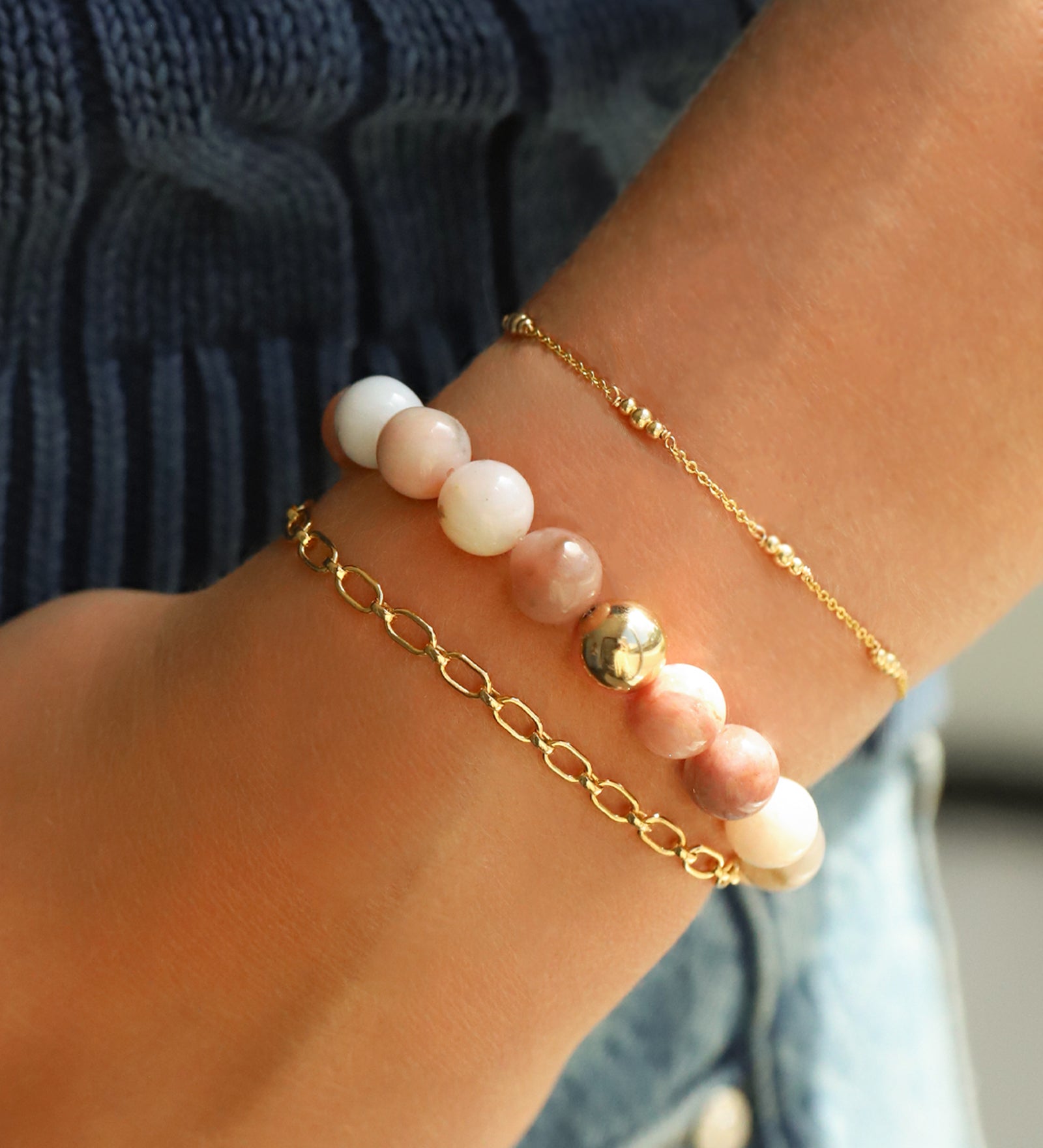 Peruvian Opal Stone Strech Bracelet 14k Gold Filled, Peruvian Opal
