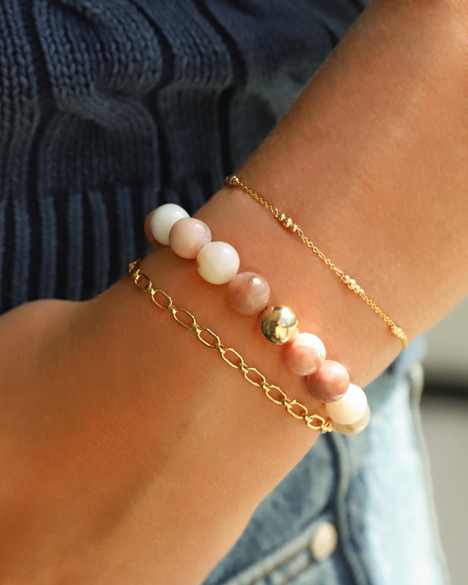 Peruvian Opal Stone Strech Bracelet 14k Gold Filled, Peruvian Opal