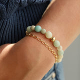 Amazonite Facted Stone Stretch Bracelet 14k Gold Filled, Amazonite
