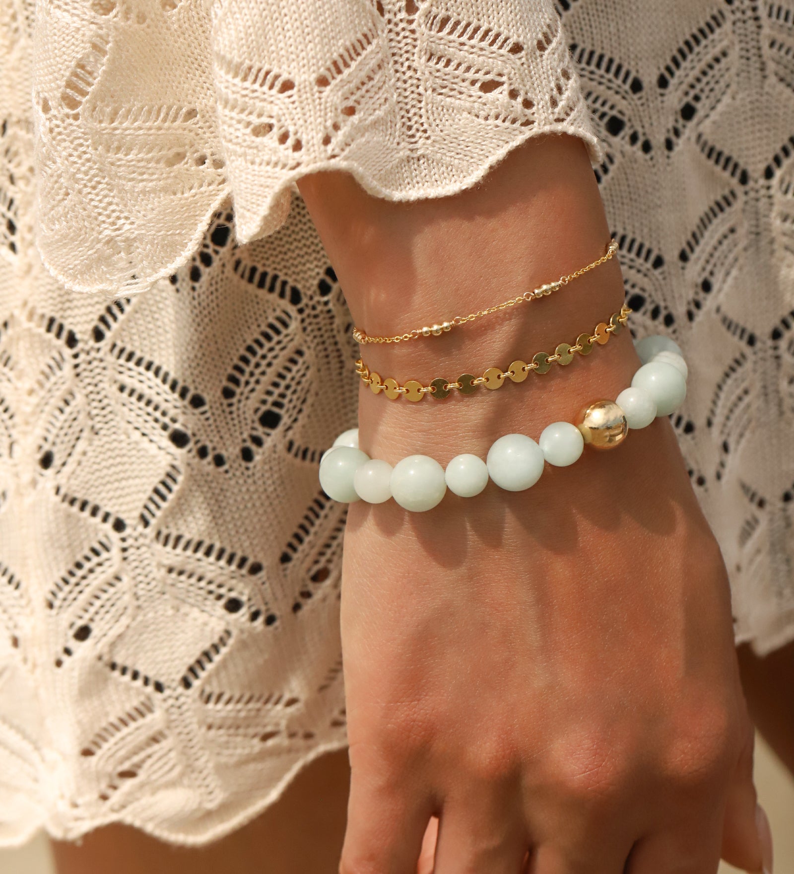 Aquamarine Stone Stretch Bracelet 14k Gold Filled, Aquamarine