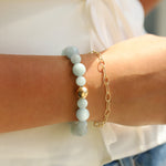 Aquamarine Stone Stretch Bracelet 14k Gold Filled, Aquamarine