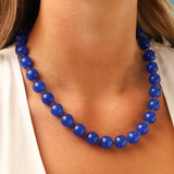 Blue Jade Chunky Long  Beaded Necklace | 14mm