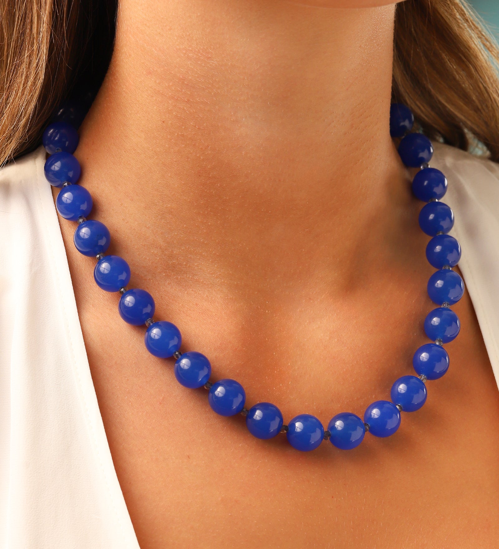 Lunita Luz-Blue Jade Chunky Long Beaded Necklace | 14mm-Necklaces-Blue Ruby Jewellery-Vancouver Canada