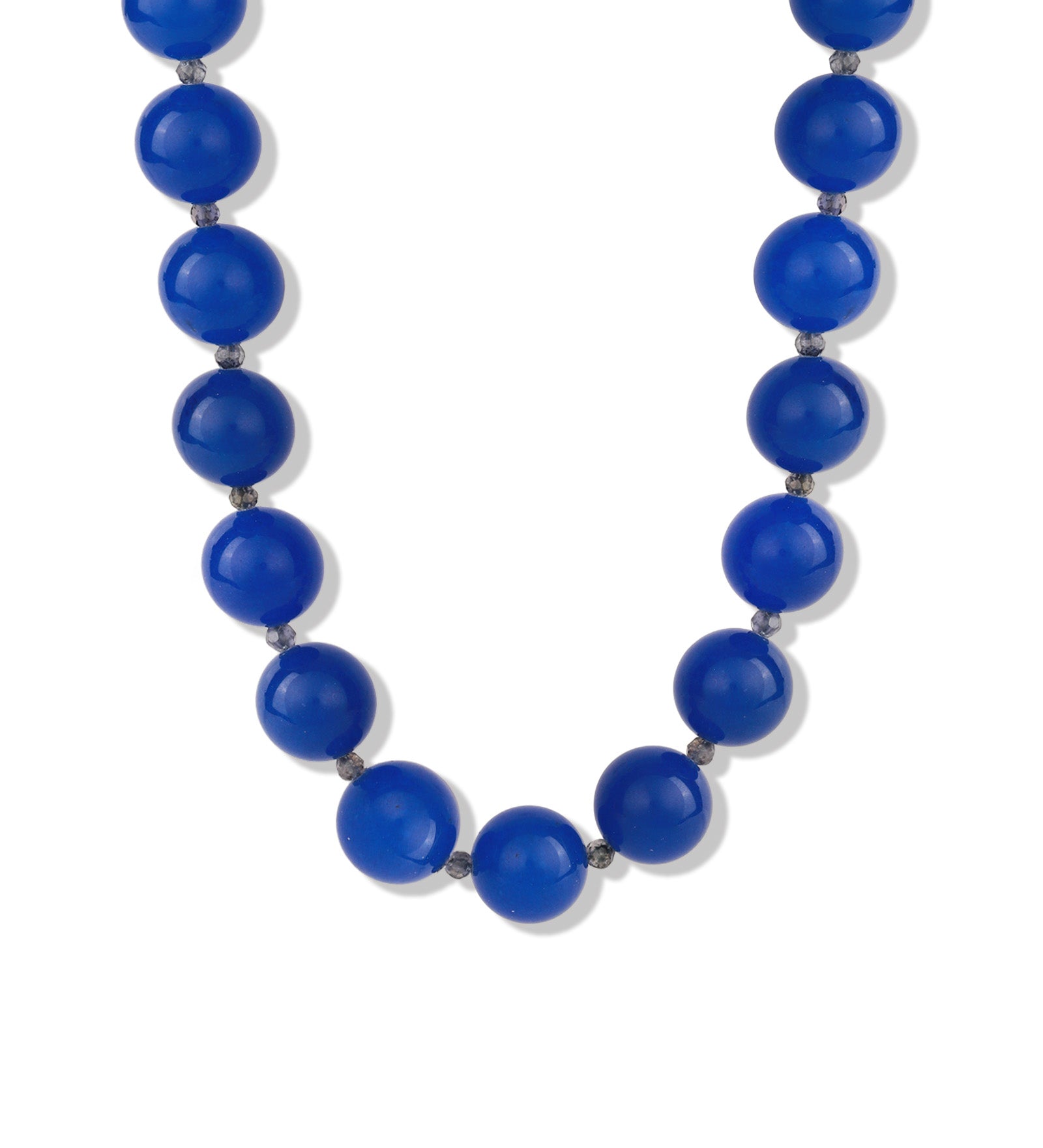 Lunita Luz-Blue Jade Chunky Long Beaded Necklace | 14mm-Necklaces-14k Gold Plated, Blue Jade, Iolite-Blue Ruby Jewellery-Vancouver Canada