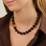 Ice Obsidian & Citrine Beaded Necklace 14k Gold Plated, Ice Obsidian, Citrine