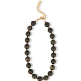 Golden Obsidian Chunky Beaded Necklace | 14mm 14k Gold Plated, Golden Obsidian, Tigers Eye