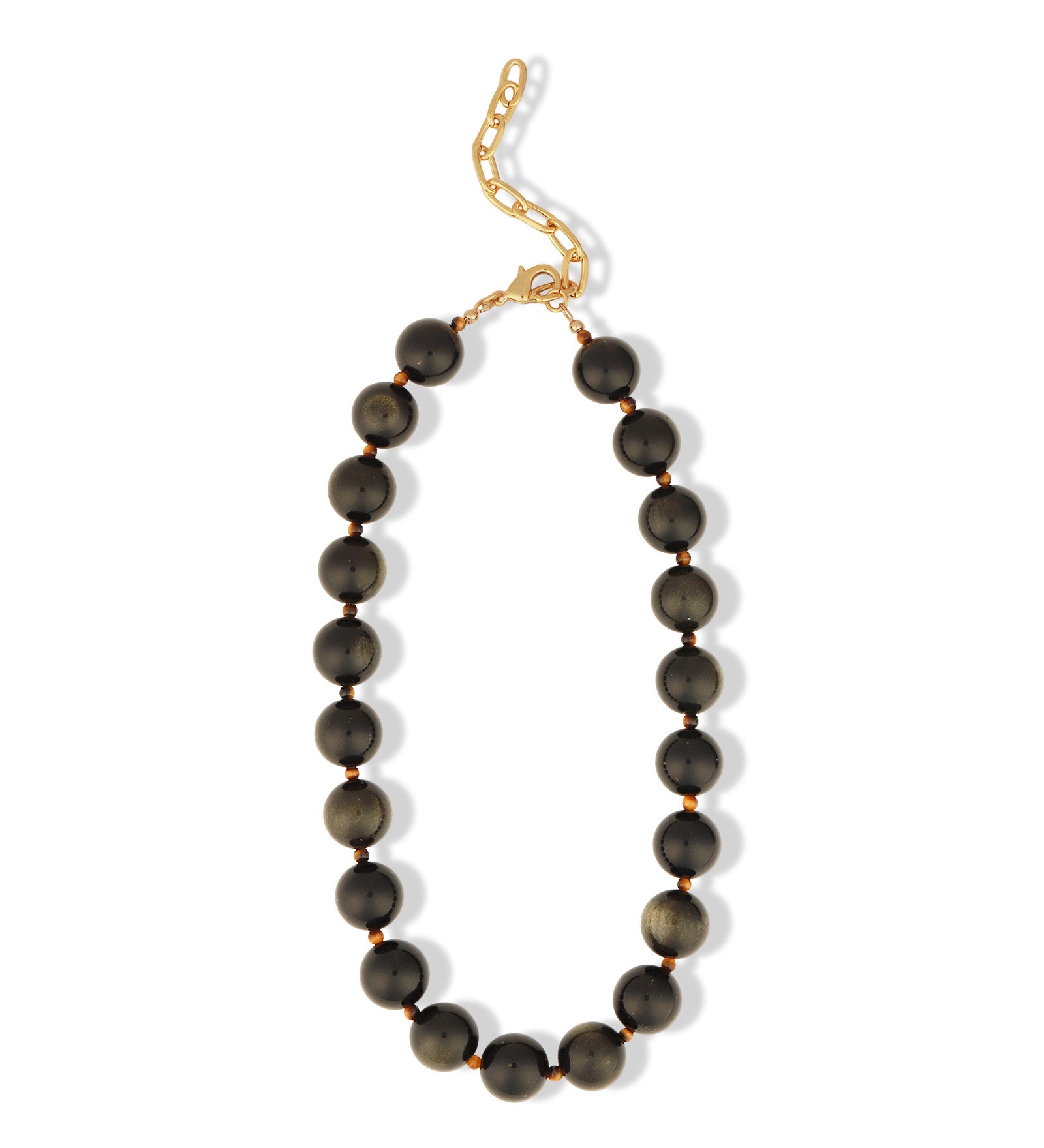 Golden Obsidian Chunky Beaded Necklace | 14mm 14k Gold Plated, Golden Obsidian, Tigers Eye