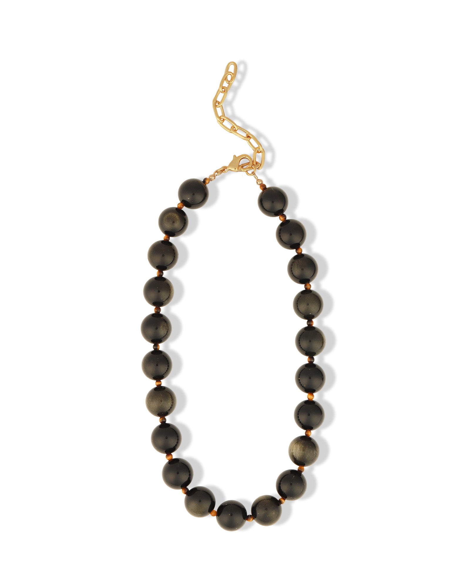 Golden Obsidian Chunky Beaded Necklace | 14mm 14k Gold Plated, Golden Obsidian, Tigers Eye