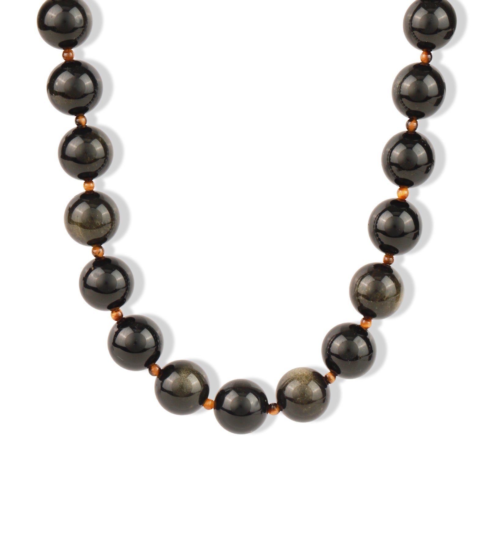 Golden Obsidian Chunky Beaded Necklace | 14mm 14k Gold Plated, Golden Obsidian, Tigers Eye