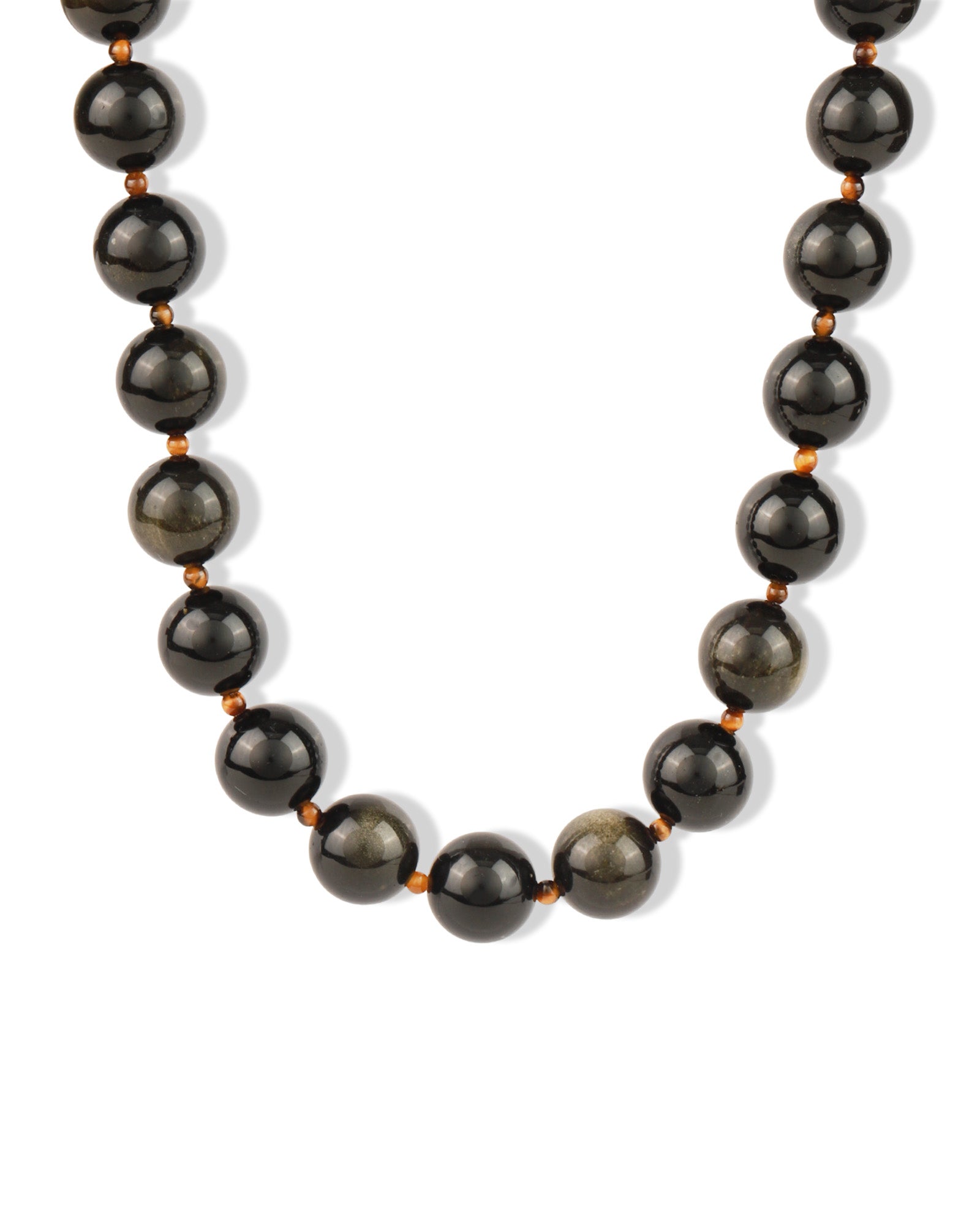 Golden Obsidian Chunky Beaded Necklace | 14mm 14k Gold Plated, Golden Obsidian, Tigers Eye